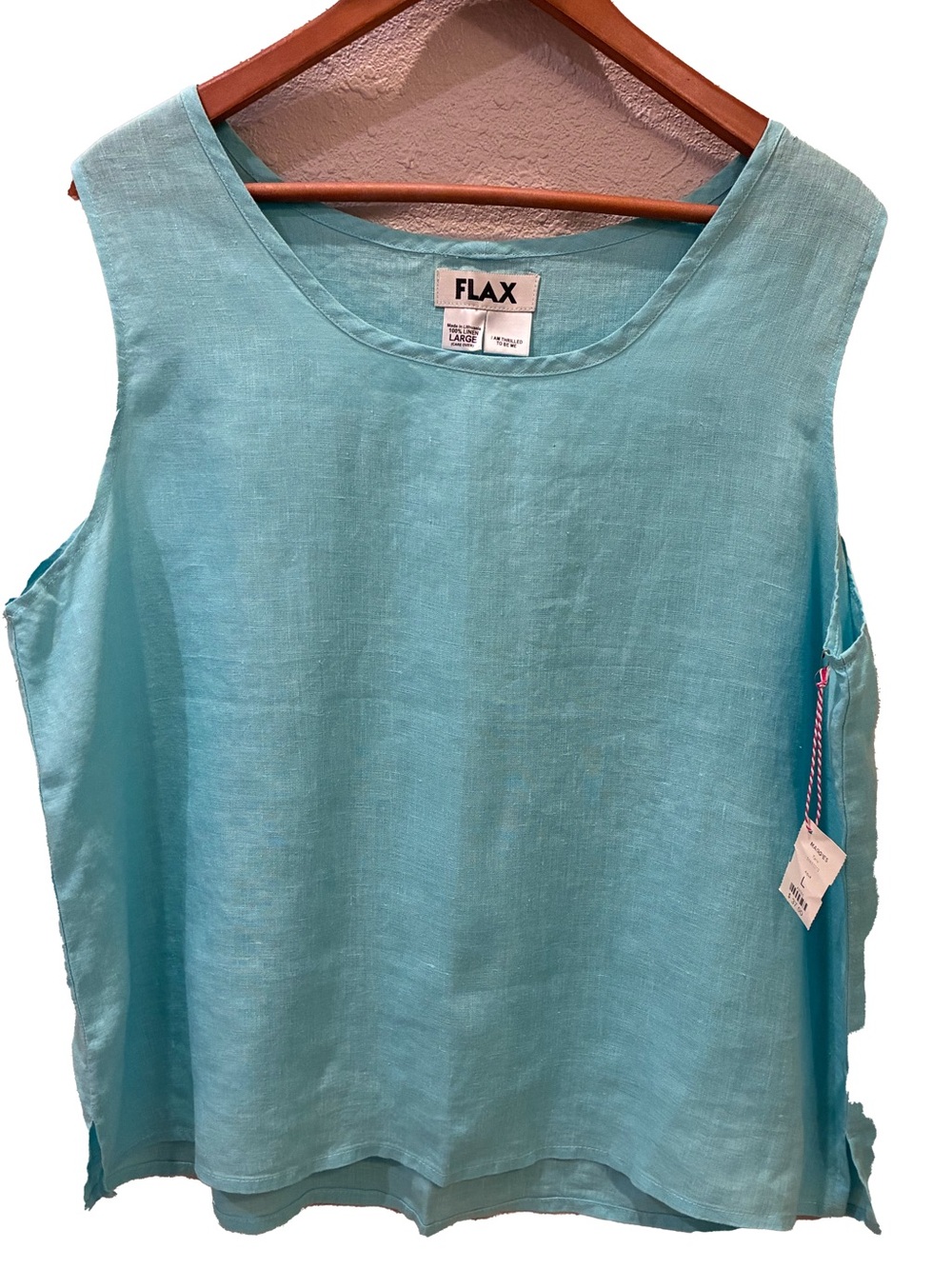FLAX linen scoop neck tank top in Aqua Size L NWT
